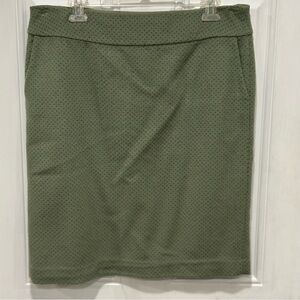 J McLaughlin Woman’s Pencil Skirt Size 12 Green Brown Dot Wool Cashmere Lined